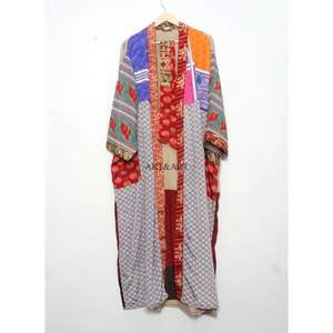 Kimono de Seda Largo para Mujer, Estilo Sari, Hecho a Mano, Vintage, con Parches, Transpirable, de Secado Rápido, Talla Única, Ropa de Dormir para Damas de Honor - Product Image 1