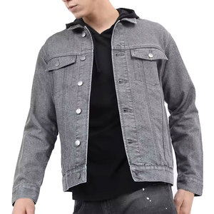 Veste en jean grise pour homme, col rabattu, fermeture à boutons, coupe décontractée, longueur normale, pour l'automne - Product Image 1