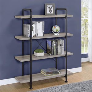 4-Shelf Bookcase in Grey Driftwood and Black Color - Product Image 1
