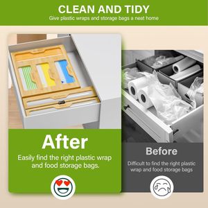 Organizzatore in bambù con 2 dispenser per pellicole e 4 scomparti per sacchetti in plastica per alimenti da cucina - Product Image 6