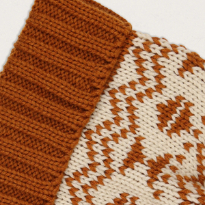 Unisex Knitted Beanie <b>Hat</b> With Pom-Pom Geometric Pattern Brown And Cream Winter <b>Cap</b> Casual Style For Adults 56-58CM - Product Image 5