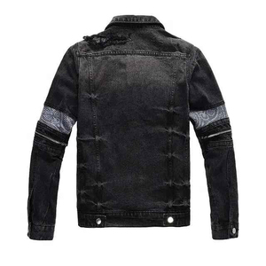 Chaqueta de mezclilla casual para hombre, corte regular, con cremalleras y detalles desgastados, estilo otoñal - Product Image 2