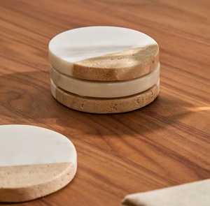 Juego de Posavasos de Mármol y Travertino de Dos Tonos, Resistentes al Calor, Duraderos, Elegantes, Protección para Mesas de Comedor y Café - Product Image 1