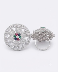 Anillo Ajustable con Racimo de Flores y Diamantes Americanos para Mujer, Ideal para Recepciones y Fiestas Nocturnas, Fabricante de Anillos - Product Image 1