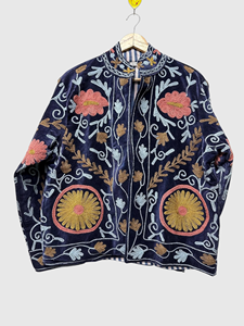 Veste en velours brodée de fleurs, col mandarin, manches longues, grande taille, vêtements d'automne pour femmes, style bohème - Product Image 4