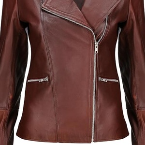 Blouson de moto en cuir véritable bordeaux pour homme et femme, personnalisé, marron châtain, style universitaire, OEM - Product Image 5