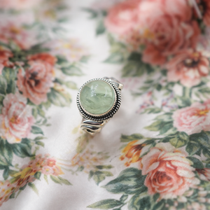 Natural Prehnite Gemstone <b>Ring</b> 925 Sterling Silver Handmade Vintage Style Oval Cabochon Healing <b>Crystal</b> Jewelry Gift for Women - Product Image 1