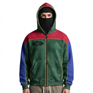 Sudaderas con capucha para hombre con bloques de color, de algodón grueso y forro polar, con cremallera completa, estilo oversize, streetwear, bordado personalizado, para invierno - Product Image 1