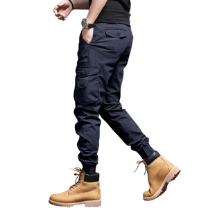Mens Canvas Cotton Cargo <b>Jogger</b> Pants XL Elastic Waist Casual Outdoor Work Trousers Multi Pocket <b>Slim</b> Fit Navy Blue Streetwear - Product Image 3