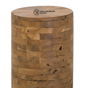 Round Solid <b>Wood</b> Drum Side Table Rustic Block Design Accent Table in Natural Finish Modern Minimalist End Table - Product Image 3