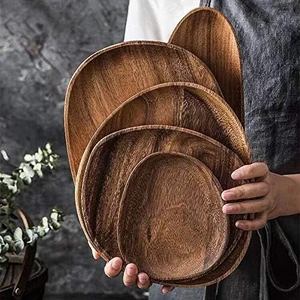 Plato Clásico de Madera de Acacia Ecológico para Tartas, Frutas, Postres, Pan, Nueces, Bocadillos, Té, Sushi, Vajilla - Product Image 5