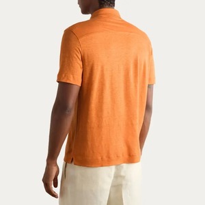 Men's <b>Orange</b> Knitted Short Sleeve <b>Polo</b> Shirt Solid Color Casual Style Regular Fit Button Front Design - Product Image 5