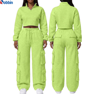 Conjunto Deportivo BOBBIN INDUSTRIES para Mujer, Sudadera Corta Gris con Cierre de Cremallera y Pantalones Cargo, Corte Holgado Informal, Color Sólido - Product Image 6