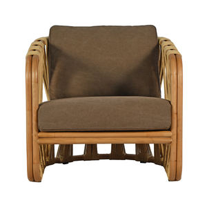Fauteuil lounge en teck design avec structure en rotin naturel architectural et assise rembourrée confortable - Product Image 2