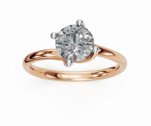 Bague solitaire classique en diamant de laboratoire rond, sertie d'une seule pierre de 0,300 carat taille brillant, dans un sillage de bande en or intemporel. - Product Image 1