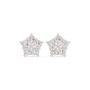 Boucles d'oreilles de luxe en or massif 14 carats, forme princesse, serties de diamants de laboratoire, élégantes, pour femmes - Product Image 3