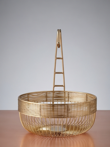 Gold Metal <b>Wire</b> Fruit Storage Basket with Banana <b>Hanger</b> Hook Open Bowl Kitchen Countertop Vegetable Organizer - Product Image 4