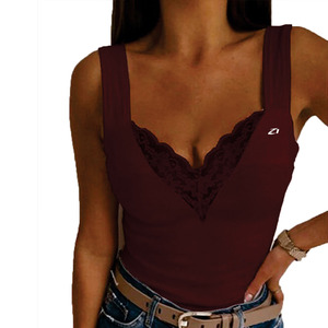 Premium Quality Women’s White Lace Insert Ribbed Tank <b>Top</b> V-Neck Sleeveless OEM Casual Women's Shirts Boutique & Retail Buyers - Product Image 5