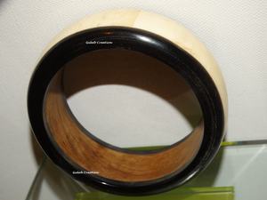 Wood Resin Bone Inlay Bangle Handmade Artistic Fashion <b>Bracelet</b> with Decorative Inlay for <b>Boho</b>, Ethnic, and Contemporary Styling - Product Image 3