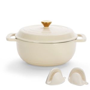 Pentola in Ghisa da 5L con Finitura Smaltata Bianca e Manici e Coperchi in Acciaio Inossidabile per Uso in Cucina - Product Image 5