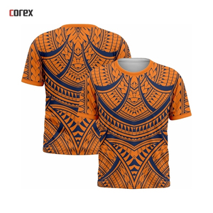 Maillot en jersey à col rond et manches courtes en polyester tricoté de qualité supérieure, texture polynésienne personnalisée, coupe classique - Product Image 3