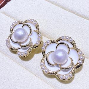 Boucles d'oreilles en perles d'eau douce naturelles de Zhuji, fleur en zircon blanc avec aiguille en argent S925, bijoux ronds Mantou authentiques - Product Image 2