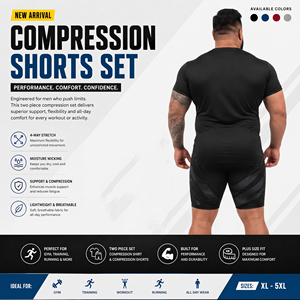 Ensemble de short de compression et t-shirt à manches courtes pour homme, imprimé personnalisé, grande taille, pour yoga et sport - Product Image 3