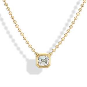 Diamond <b>Pendant</b> Necklaces Wholesale 14K 18K <b>Solid</b> <b>Gold</b> Asscher Cut Lab Grown 3mm Ball Chain 16 Inch Bezel Statement Fine Jewelry - Product Image 1