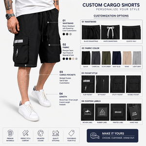 Cross-border Men's Summer Solid Woven Anti-Wrinkle Breathable Casual Five Quarter Loose Fit Cargo Shorts - Product Image 3