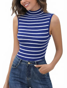 Premium Quality Sleeveless Striped Pattern Tank <b>Top</b> For Women's Casual Fit Breathable Fabric Regular Wear - Product Image 6