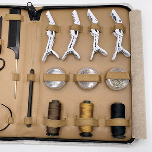 Kit d'outils professionnels pour extensions de cheveux couleur or rose plasma, ciseaux, pinces, aiguille avec étui en cuir - Product Image 5