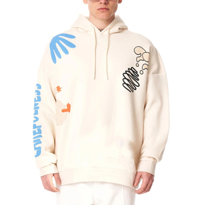 Sweat-shirt à capuche crème pour homme, coupe ample, avec imprimé abstrait au dos, manches classiques, style décontracté pour l'automne - Product Image 3