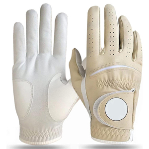 Gants de golf de qualité supérieure en cuir Cabretta beige et blanc, respirants, antidérapants, avec logo personnalisé, unisexe, fermeture à enfiler, emballage personnalisé - Product Image 1