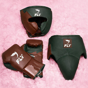 Latest New <b>Model</b> Fly Dark Green & Brown Boxing Sparring <b>Kit</b> For Training OEM ODM Customized Logo Real Leather Boxing Set - Product Image 1