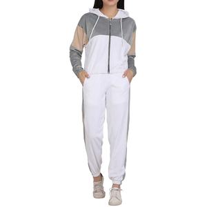 ชุดกีฬาสองชิ้นลำลองของผู้หญิงเสื้อสเวตเตอร์มีฮู้ดผ้าถักลายพื้นใส่สบาย - Product Image 1