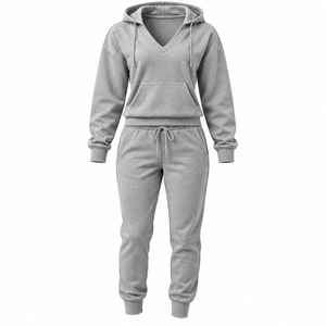 <b>Womens</b> Custom V Neck Hoodie and <b>Joggers</b> Streetwear Tracksuit Set 2 Piece French Terry <b>Fleece</b> Quick Dry Gym Activewear - Product Image 1