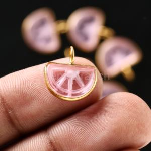 AAA Pink Amethyst Orange Fruit Carved Gemstone Pendant Sterling <b>Silver</b> Gold Vermeil <b>Charm</b> Handmade Jewelry Pendant For Necklace - Product Image 1