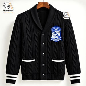 Phi Beta Sigma | Men's Black <b>Cable</b> <b>Knit</b> Cardigan Embroidered Phi Beta Sigma Crest Front Winter <b>Sweater</b> 100% Polyester - Product Image 4