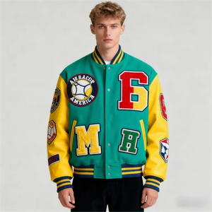 2026 Style Men's Varsity <b>Jacket</b> Custom Logo Chenille Embroidery Stand Collar Winter Baseball Letterman Style Front - Product Image 1