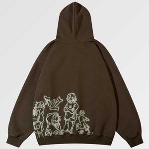 เสื้อฮู้ดดี้ลายกราฟิกสั่งทำ คุณภาพสูง ผ้าฟลีซคอตตอน 100% ทรงโอเวอร์ไซส์ สตรีทแวร์ลำลอง ยูนิเซ็กซ์ เสื้อสเวตเชิ้ตแบบสวมหัว รับผลิตแบบ OEM ขายส่ง - Product Image 3