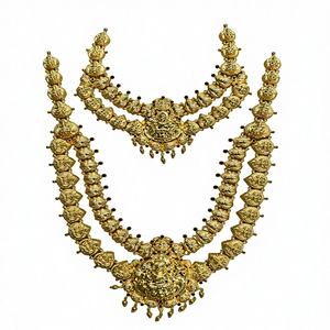 ชุดสร้อยคอทองคำแท้ 22K ลายวัด |   เครื่องประดับเจ้าสาวแบบดั้งเดิมของอินเดีย |   งานฝีมือเคลือบทองโบราณแบบแฮรัม - Product Image 3