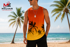 Débardeur de sport écologique pour homme, respirant, absorbant la transpiration, avec logo frontal, uni, sans manches, méthode de tissage. - Product Image 3