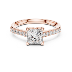 Anillo Clásico Solitario con Corte Princesa y Pavé, con Diamante Cultivado en Laboratorio, Chapado en Oro Amarillo de 18K y Rodio, Certificado, para Fiestas, Bodas, Regalo de Lujo - Product Image 6