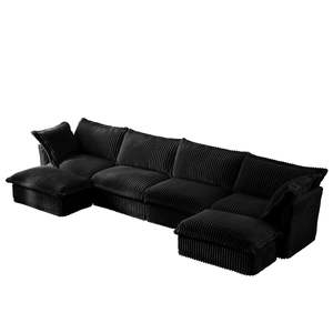 Divano sezionale a forma di U in velluto a coste nero a 4 posti con sedile profondo più grandi cuscini morbidi e comodi da soggiorno dal Design 'Cloud Couch' - Product Image 5