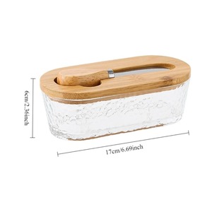 <b>Glass</b> Butter Dish With Wooden Lid Stylish Modern Kitchen Breakfast Butter Storage <b>Container</b> Elegant Serveware From India - Product Image 6
