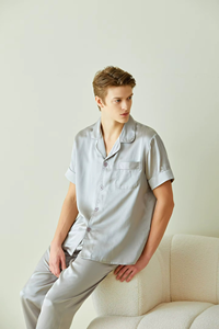 100% Silk <b>Men's</b> <b>Pajamas</b> <b>Set</b> Solid Color 2-Piece Casual Sleepwear <b>for</b> Home Wear Couples Wholesale Sleep Clothes <b>for</b> <b>Men</b> - Product Image 2