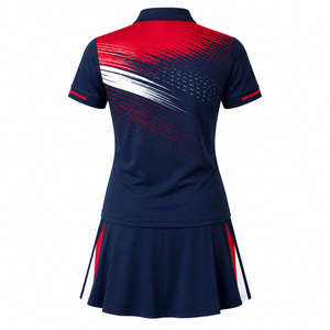 Custom Sublimation Women Tennis Dress Set Short Sleeve for Shirt Matching <b>Skirt</b> Gradient Color Moisture Wicking 100% Polyester - Product Image 4