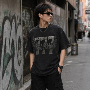 T-shirt Y2K surdimensionné pour homme, motif 777, noir suie, délavage minéral, imprimé gothique, strass, streetwear, Dravelle Industry - Product Image 6
