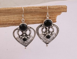 Vintage Black Onyx Gold Plated 925 Sterling <b>Silver</b> <b>Drop</b> <b>Earrings</b> Women Wedding Jewelry - Product Image 2