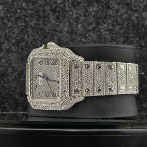 Reloj Mecánico de Lujo con Moissanita, Analógico Cuadrado de 16mm, Correa con Incrustaciones, Bisel de Acero Inoxidable para Hombre, Estilo Rapper VVS - Product Image 3